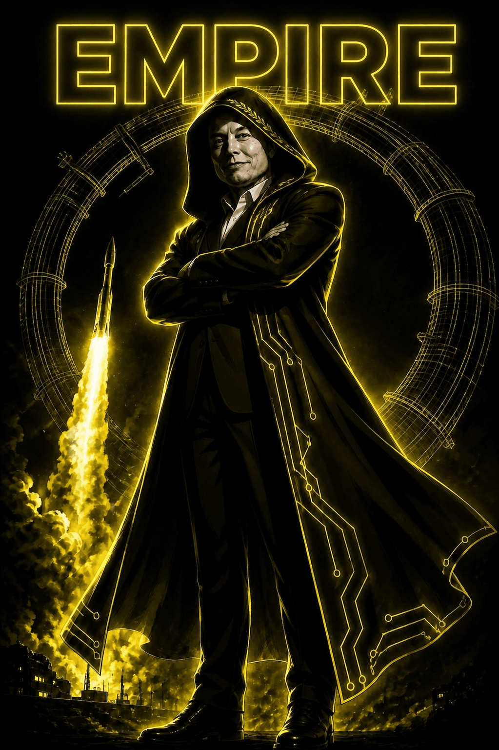 The Empire — hooded figure before a rising rocket